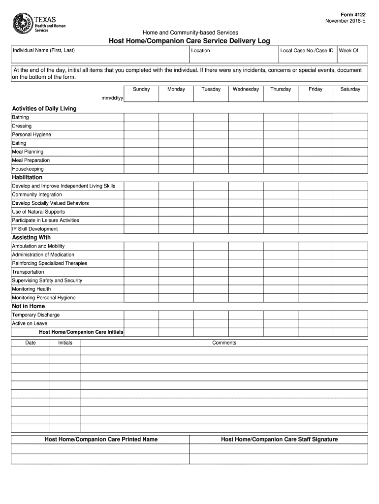 Fill And Sign The Hostcompanion Service Delivery Log Form 4122 Fill Online Printable Fillable Blank Fieldtripconsentformcom