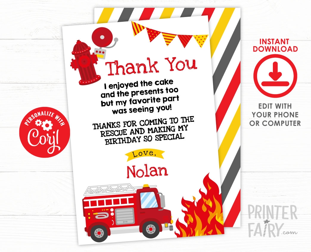 Printable Firefighter Thank You Cards