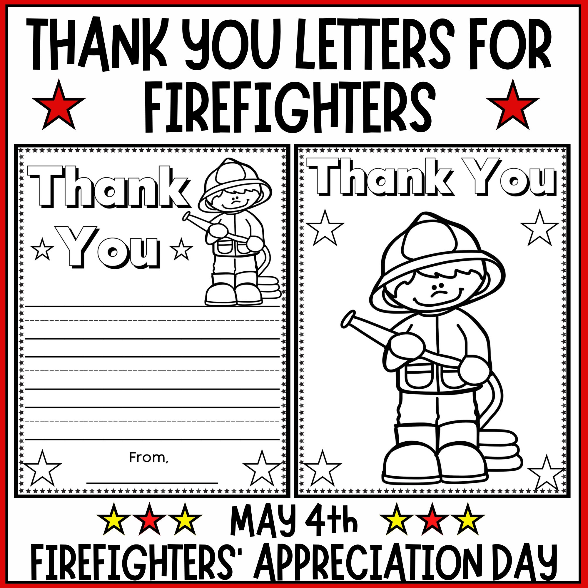 Firefighters Day Thank You Firefighter Letters And Coloring Etsy