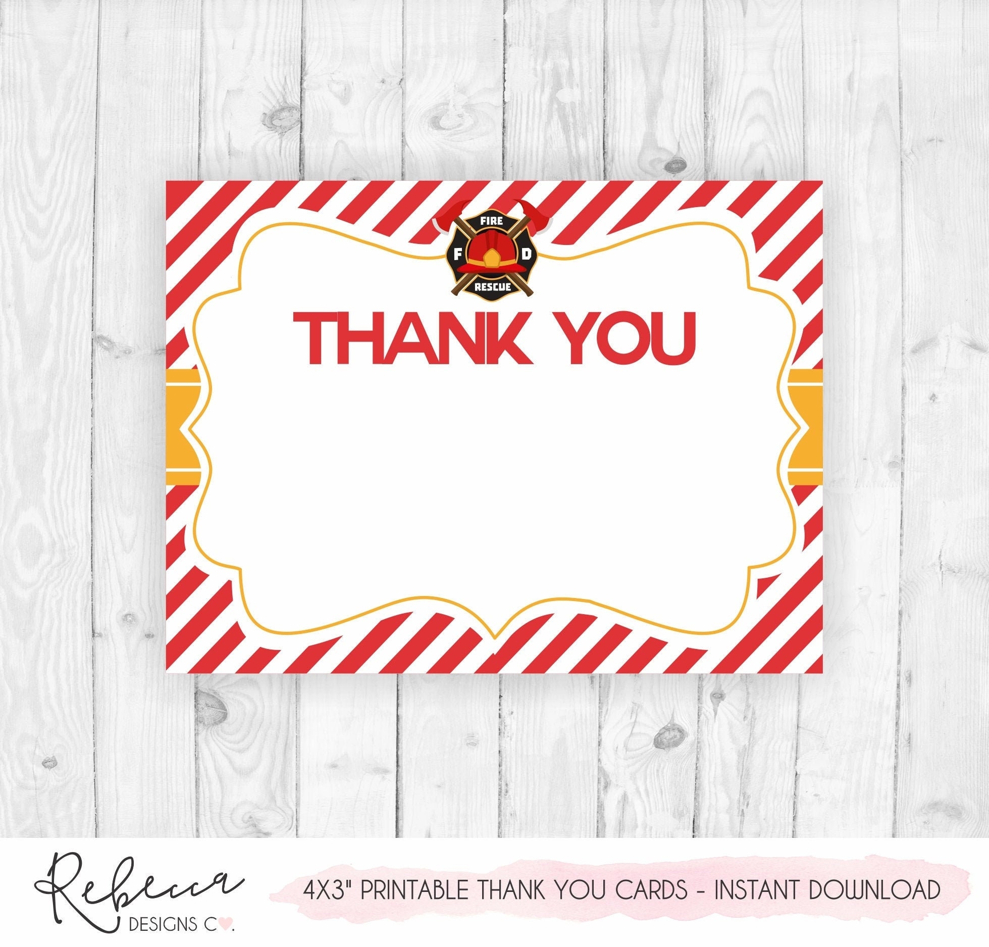 Firemen Thank You Card Firefighter Thank You Card Printable Firetruck Thank You Card Birthday Thank You Card Baby Shower Boy Fireman 203 Etsy