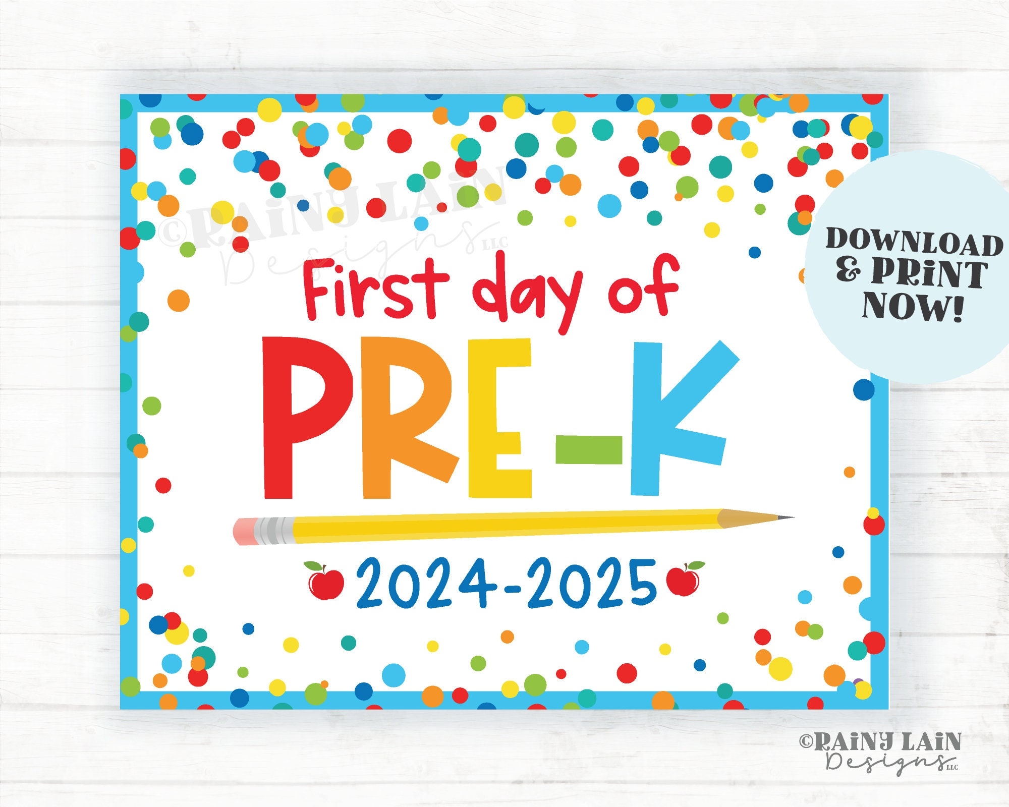 First Day Of Pre k Sign Back To School Printable 1st Day Of Pre Kindergarten Prek School Picture Photo Prop Instant Blue Confetti 2024 2025 Etsy