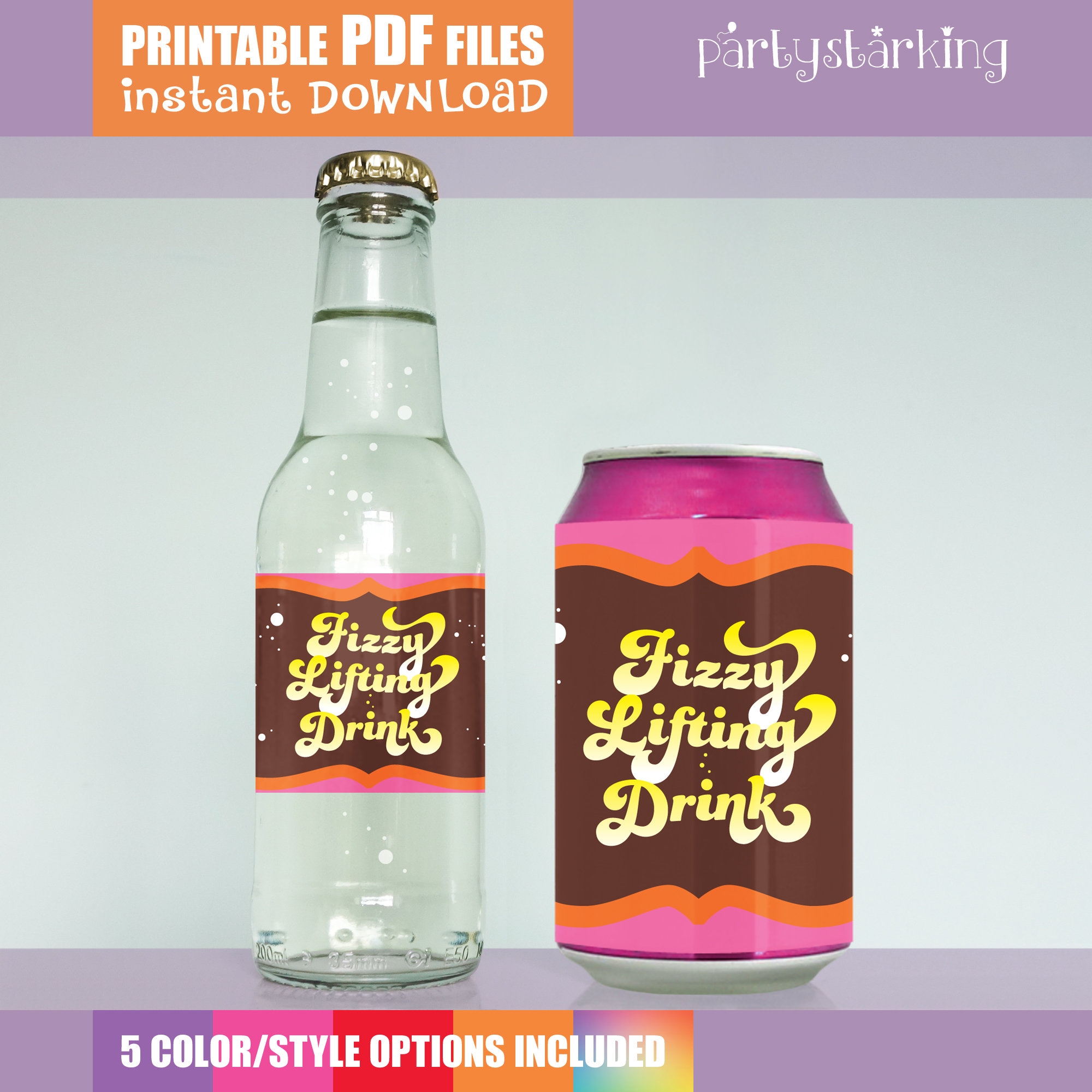 Fizzy Lifting Drink Labels For Water Bottles Soda Cans Willy Wonka Chocolate Factory Party Diy Printable PDF Etsy