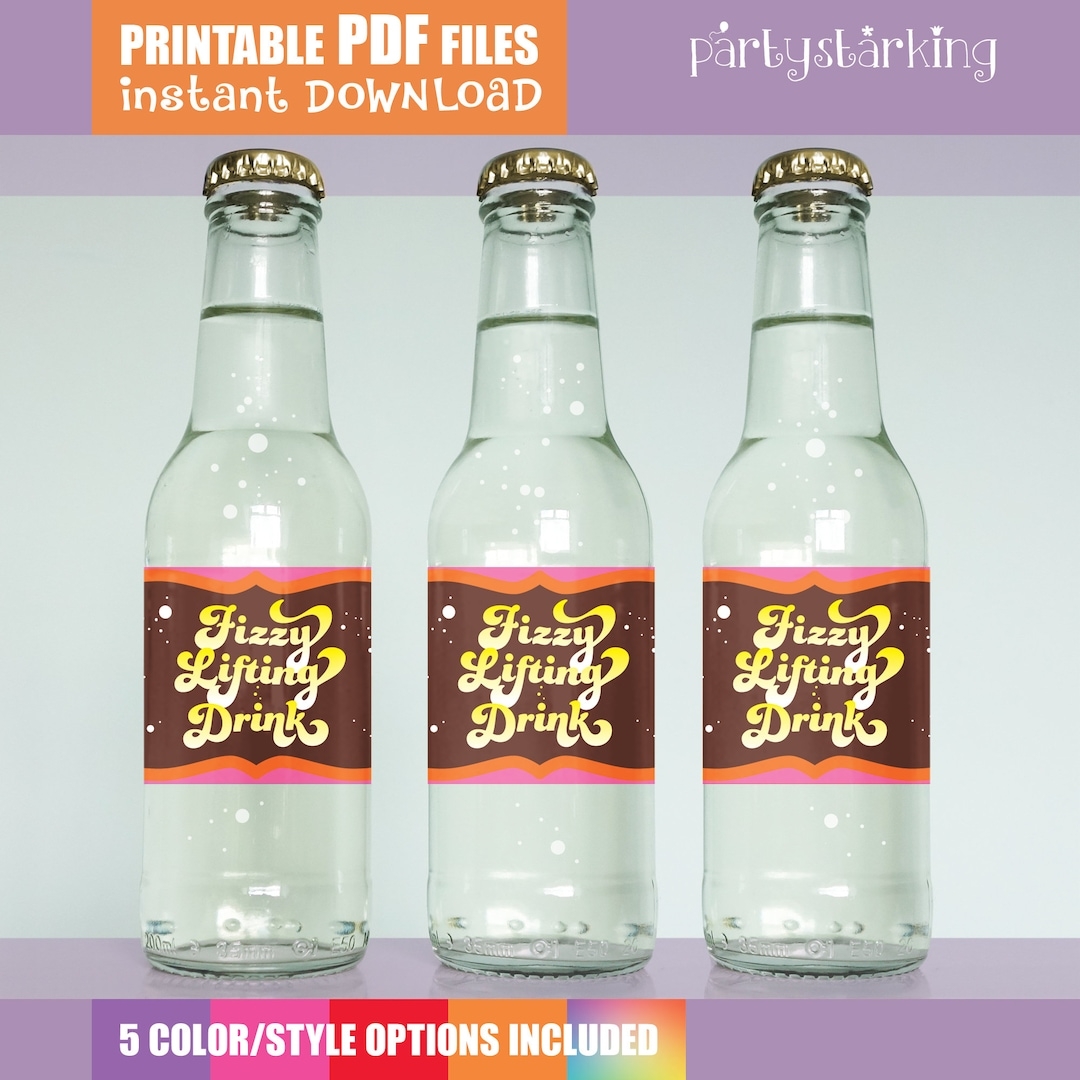 Fizzy Lifting Drink Labels For Water Bottles Soda Cans Willy Wonka Chocolate Factory Party Diy Printable PDF Etsy