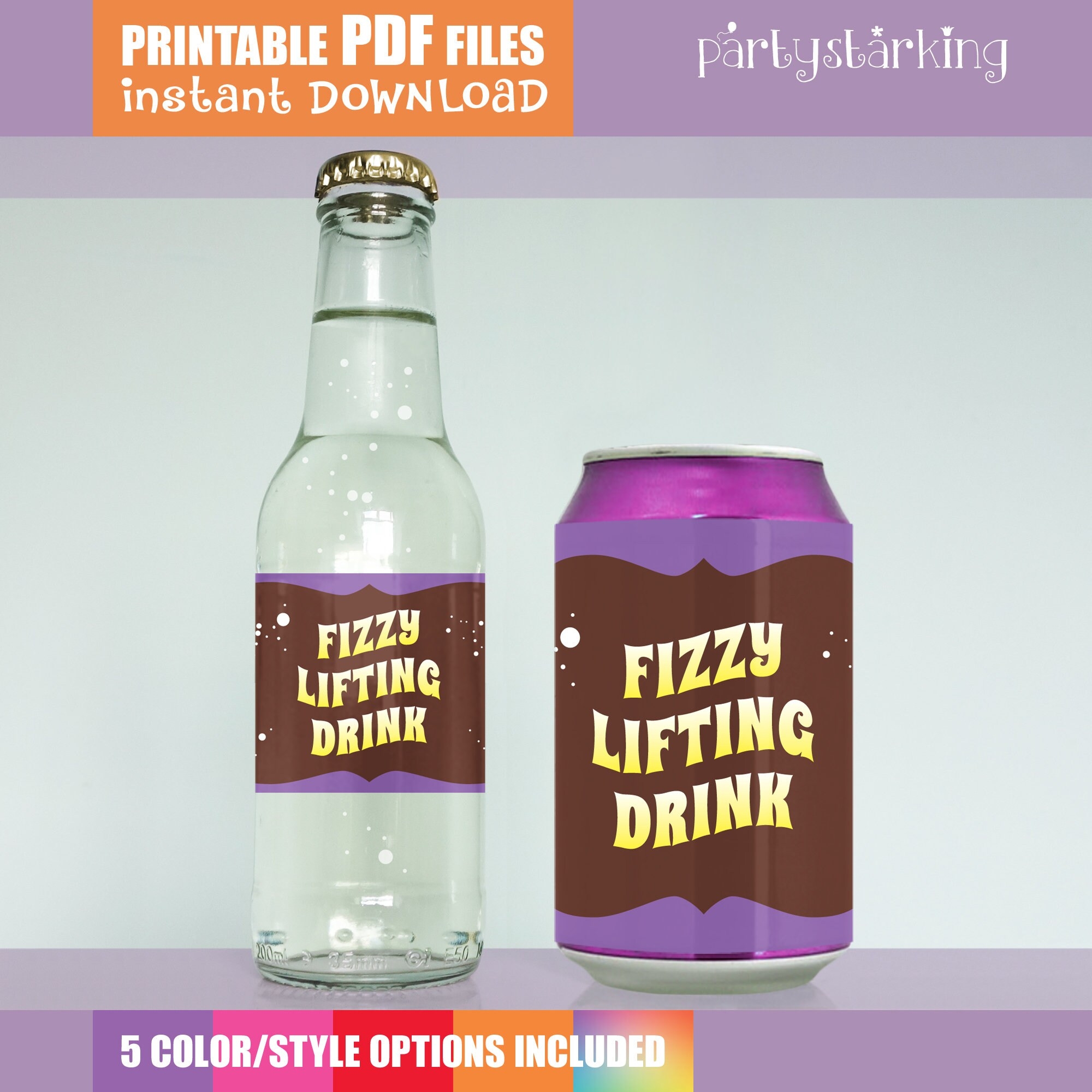 Fizzy Lifting Drink Labels For Water Bottles Soda Cans Willy Wonka Chocolate Factory Party Diy Printable PDF Etsy