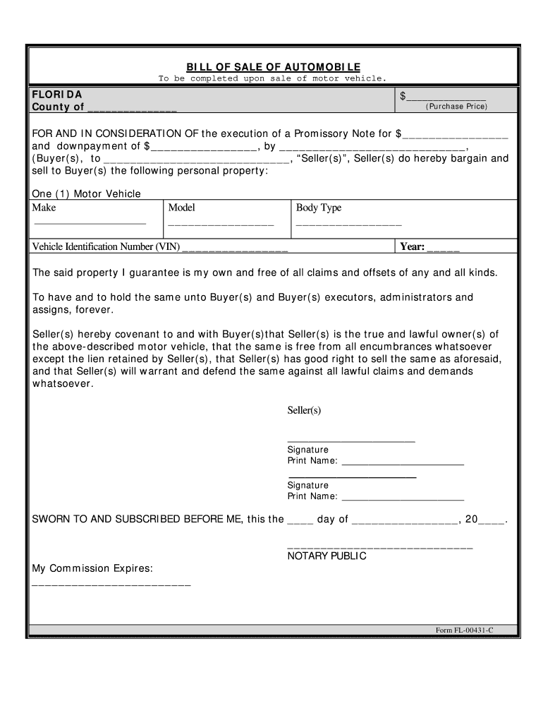Florida Car Bill Of Sale As Is No Warranty Pdf Fill Online Printable Fillable Blank PdfFiller