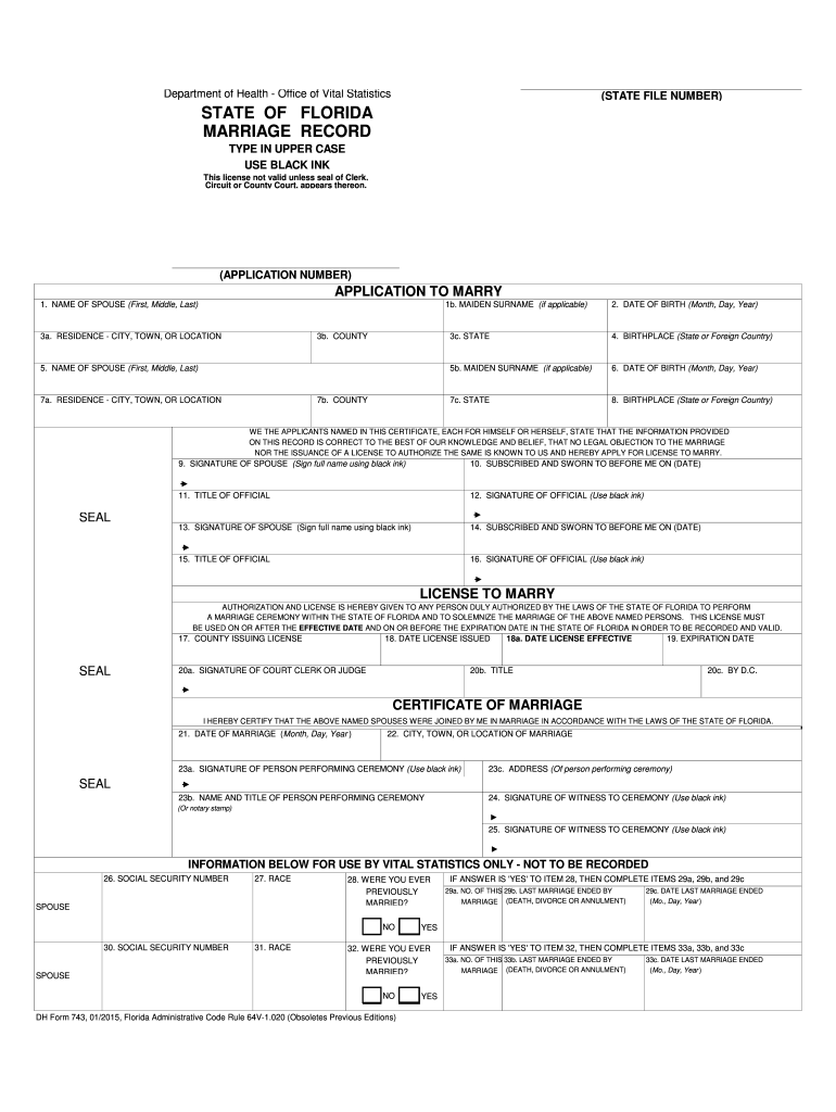 Florida Marriage License Application Pdf Fill Out Sign Online DocHub