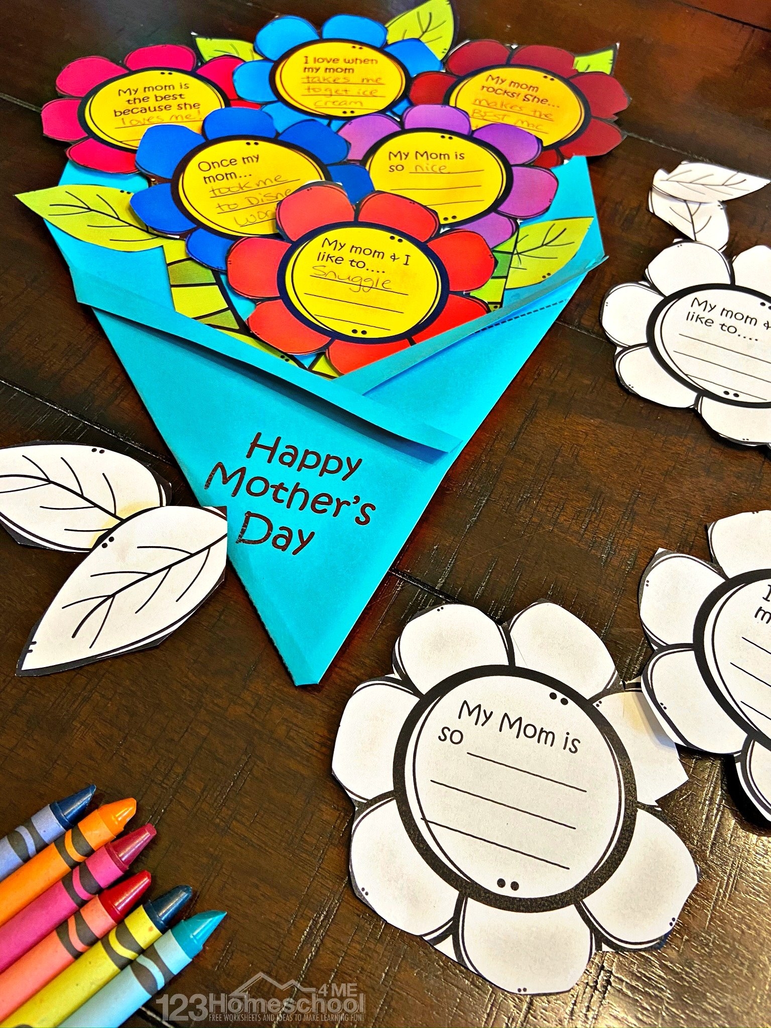  Flower Bouquet FREE Printable Mothers Day Craft For Kids
