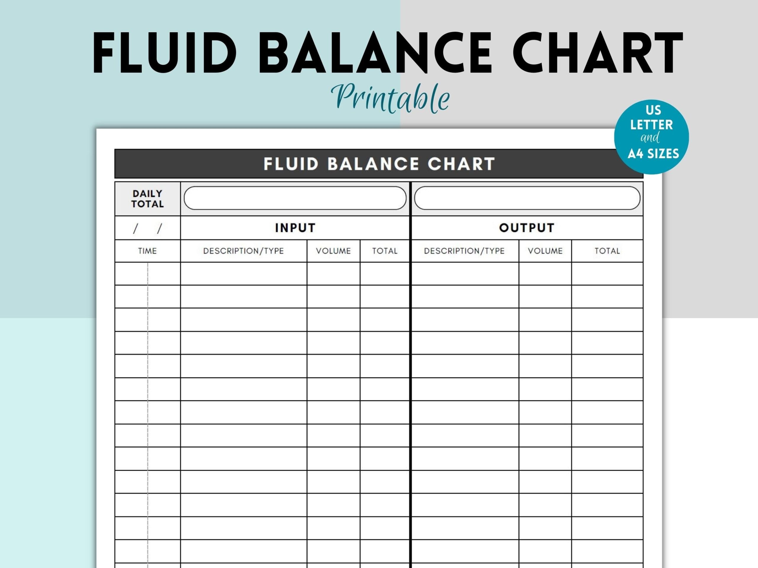 Fluid Balance Chart Fluids Intake And Output Record Intake And Output Tracker Health Care Professionals Form Medical Binder Insert Etsy