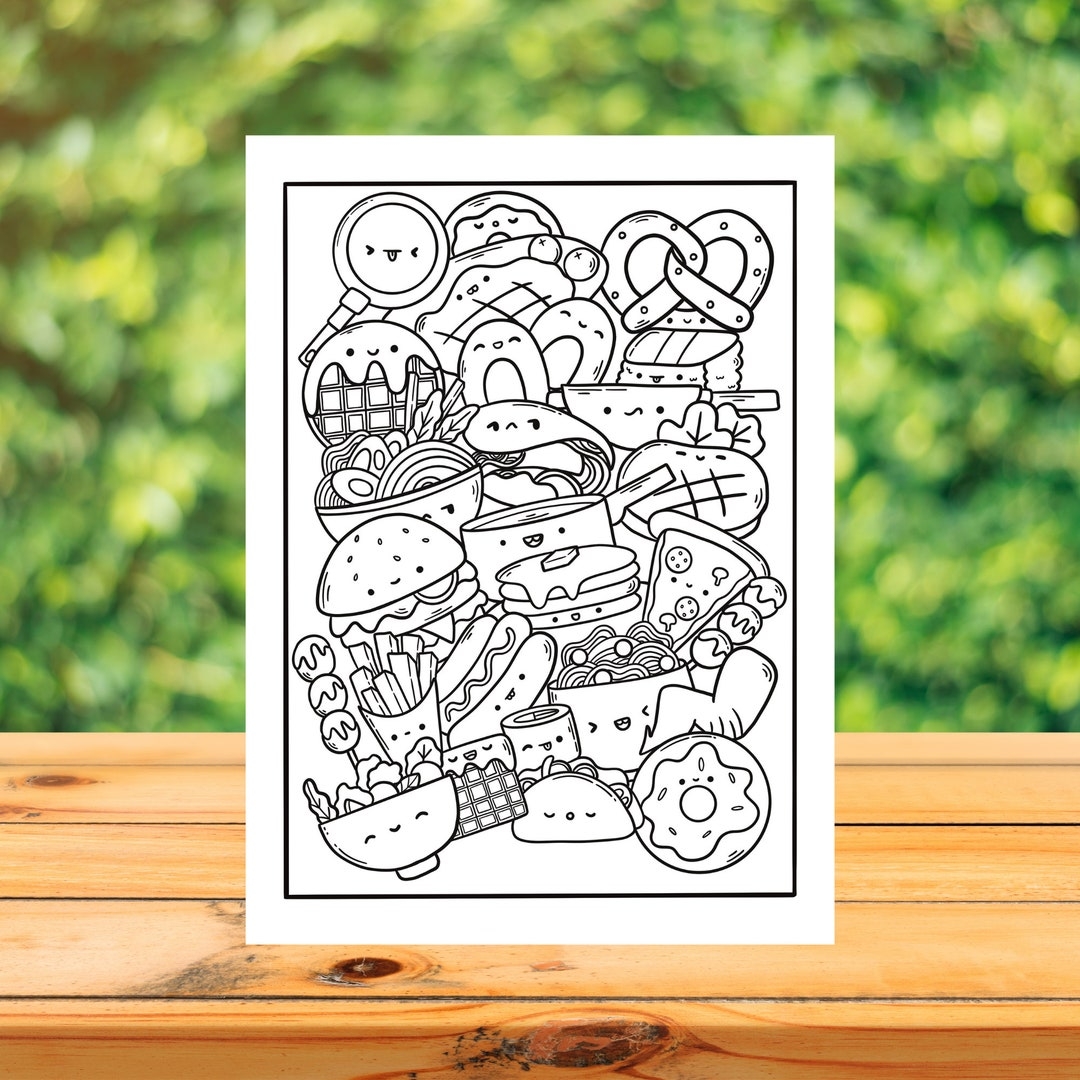 FOOD Cute Doodle Coloring Page Snacks Digital Adult Coloring Print Printable Colouring Sheet Instant Download Etsy