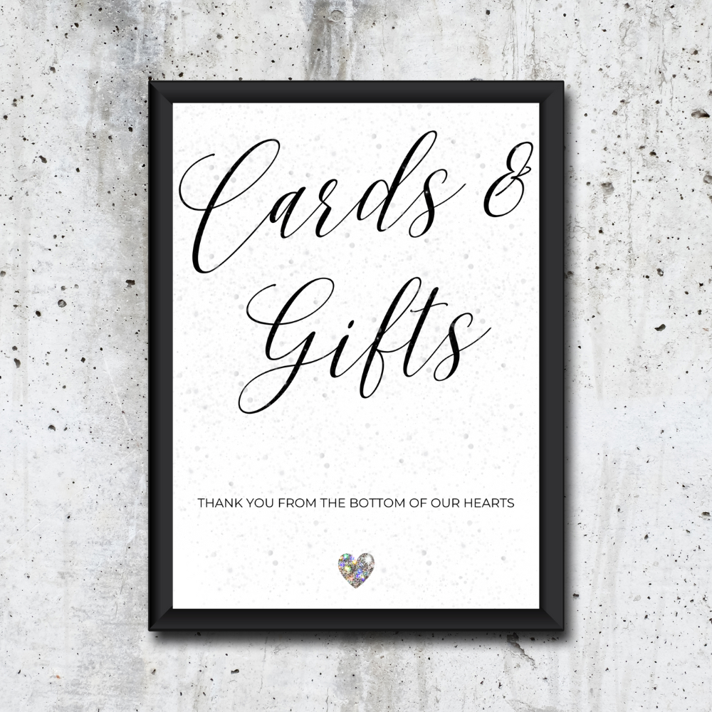 Framed Diamond Dust Glitter Print Cards Gifts Wedding Sign Deemonte Designs