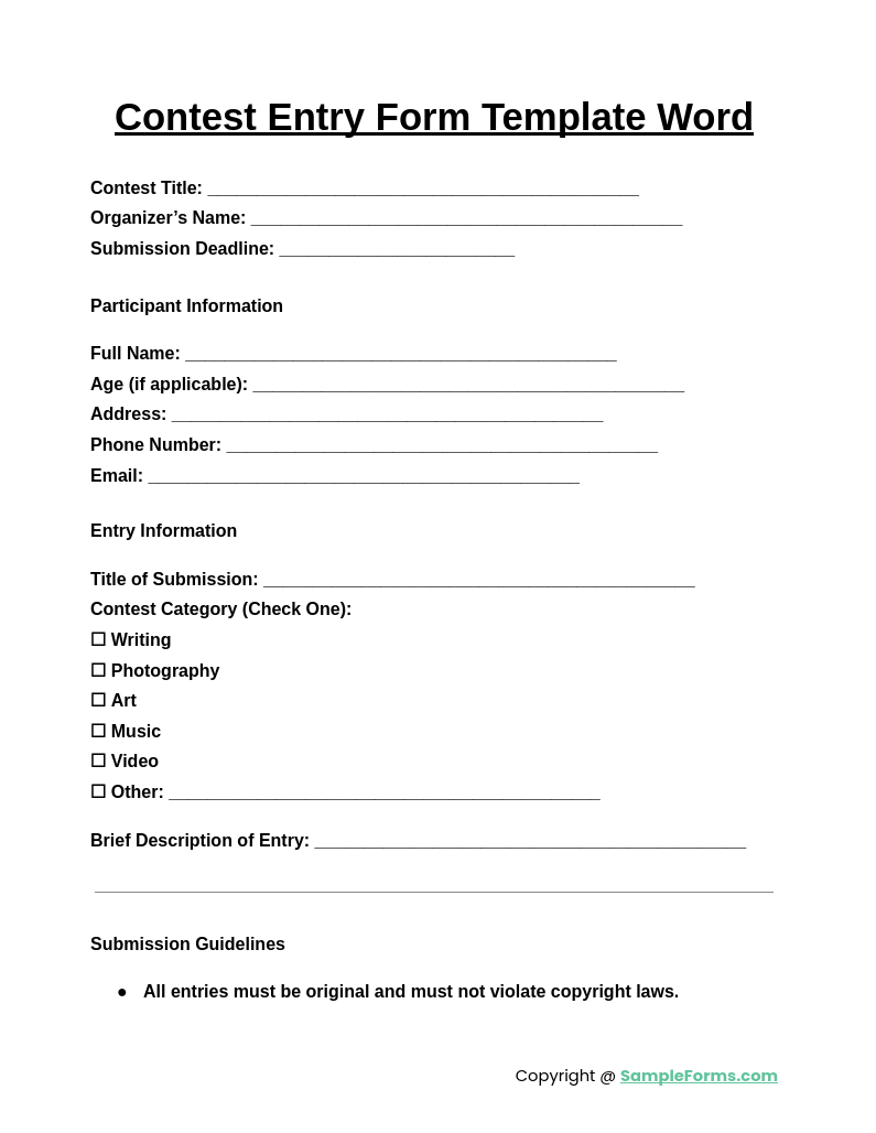 FREE 36 Contest Entry Form Samples PDF MS Word Google Docs Excel