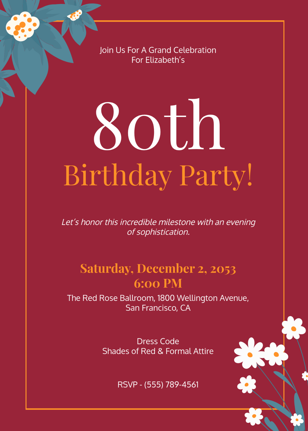 Free 80Th Birthday Invitation Templates Editable And Printable