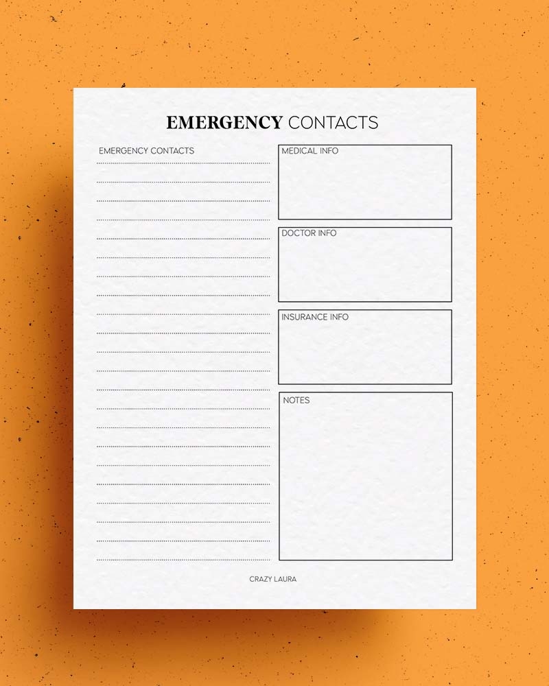Free Babysitter Printable Emergency Contact Pages Crazy Laura