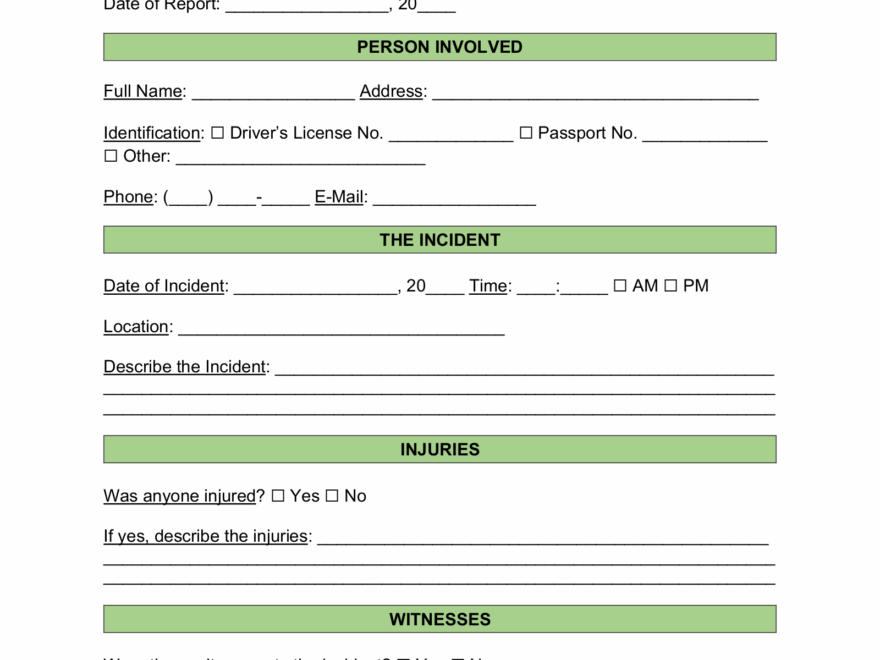 Free Car Motor Vehicle Incident Report Template PDF Word EForms