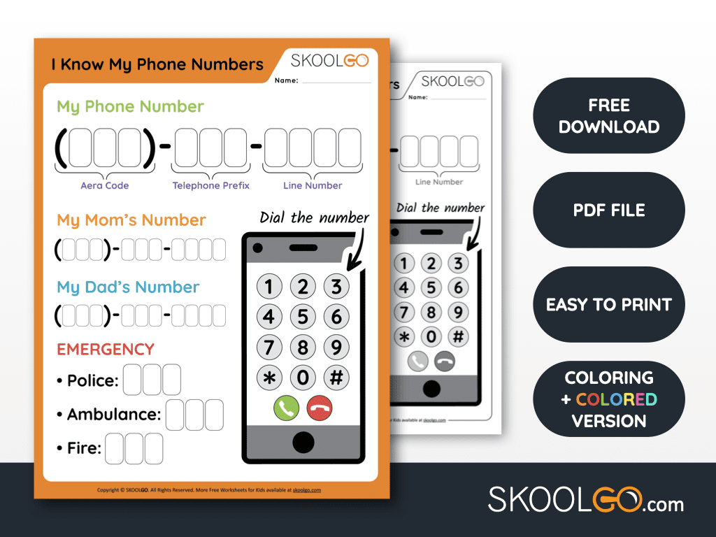 Free Emergency Numbers Printable Worksheets SKOOLGO