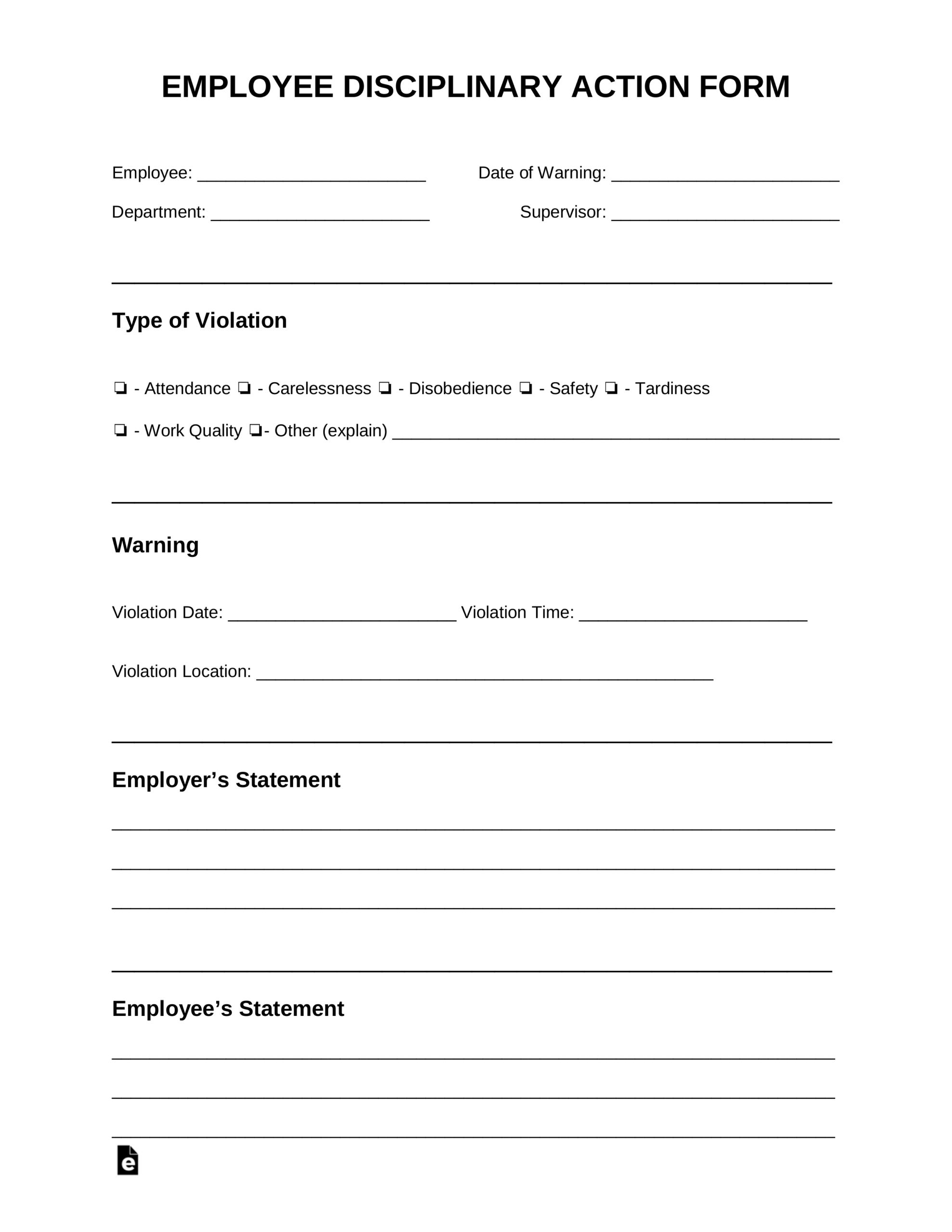 Employee Write Up Form Free Printable