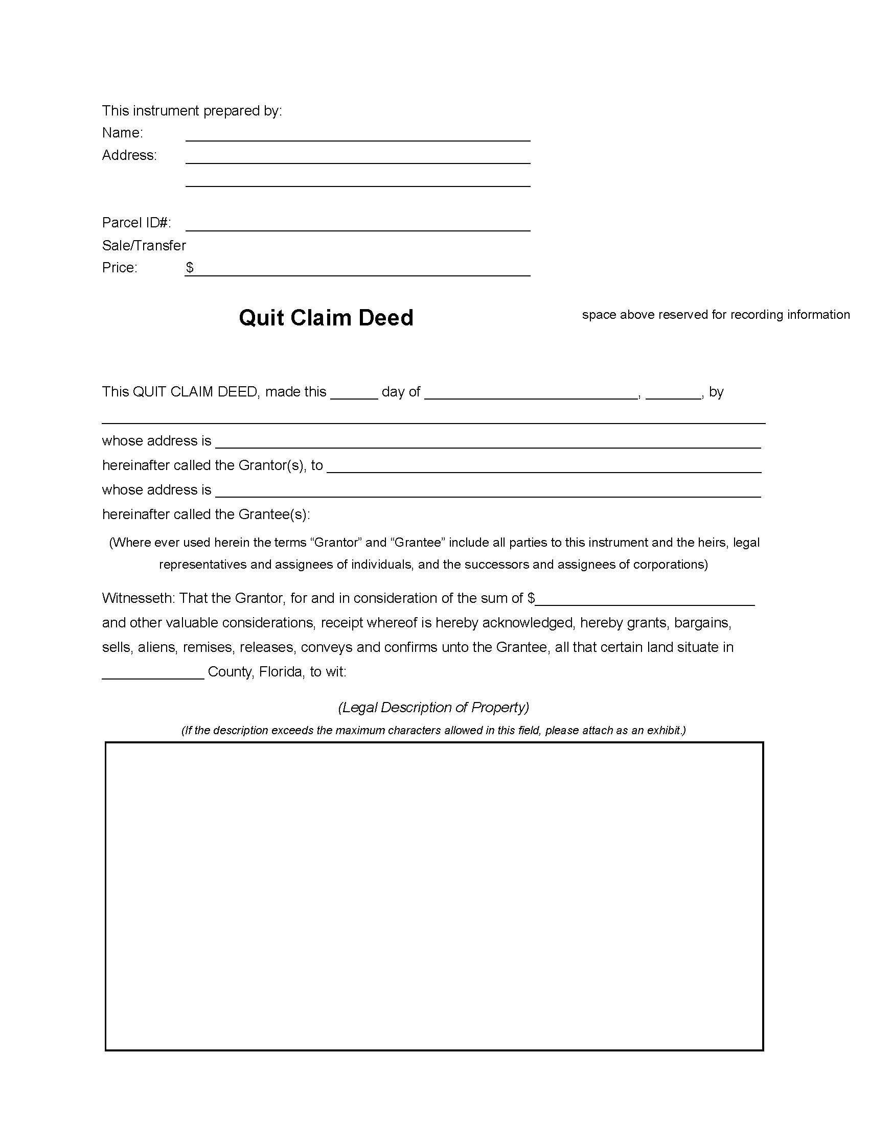 Free Printable Quit Claim Deed