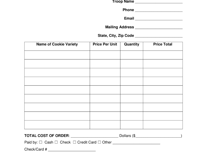 Free Girl Scout Cookie Sales Receipt PDF Word EForms
