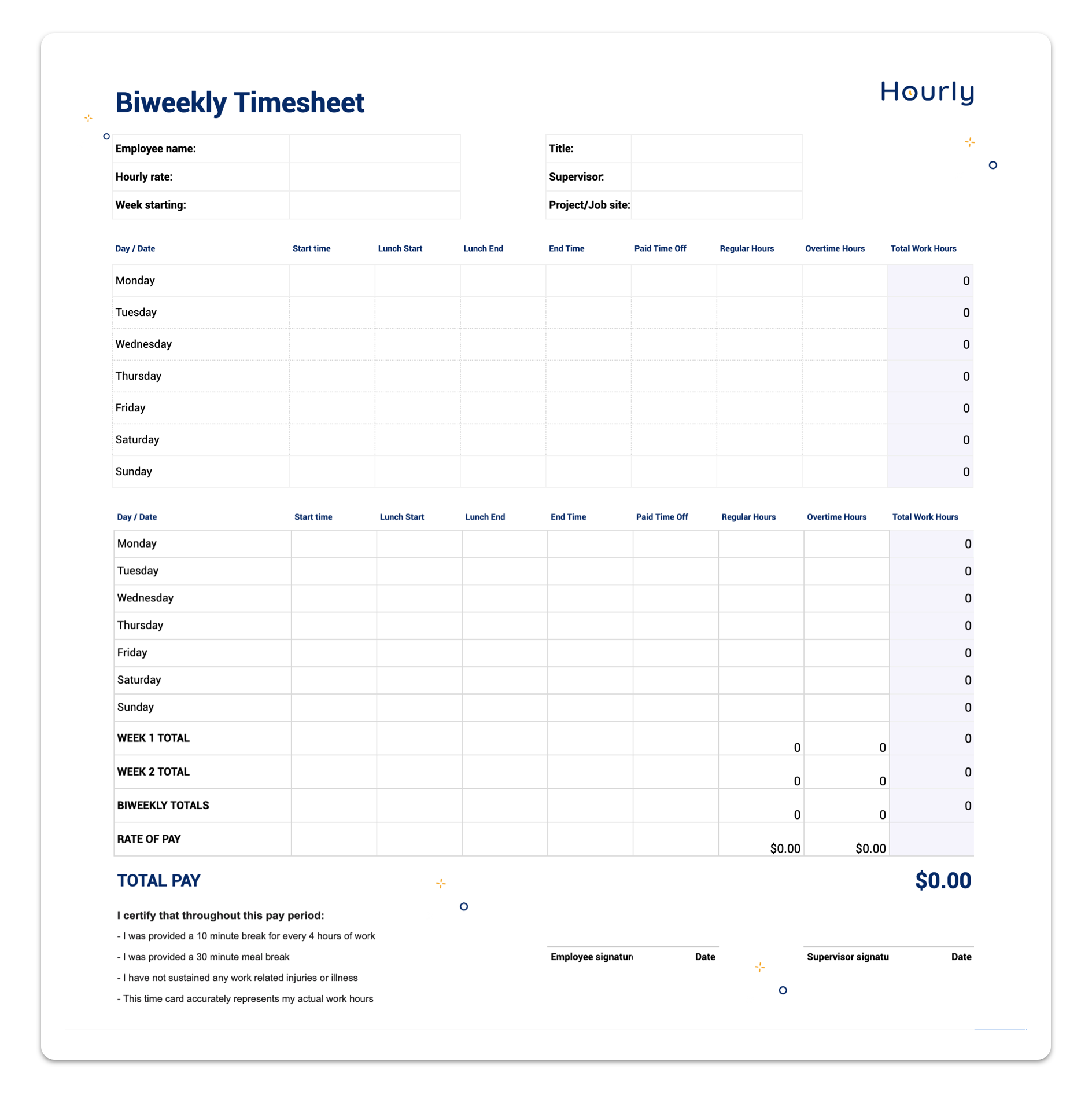 Printable Weekly Time Sheets Free