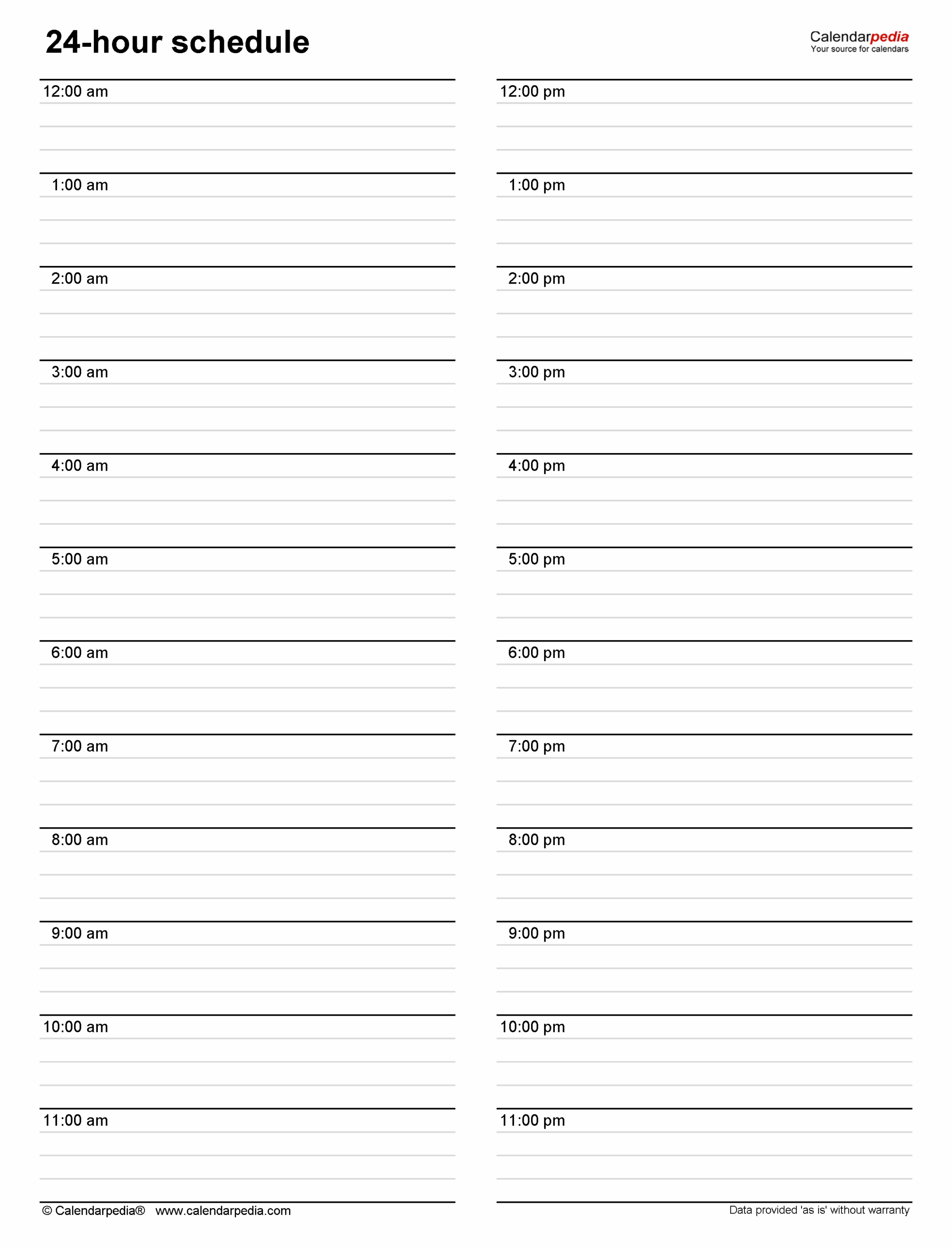 Free Hourly Schedules In PDF Format 20 Templates
