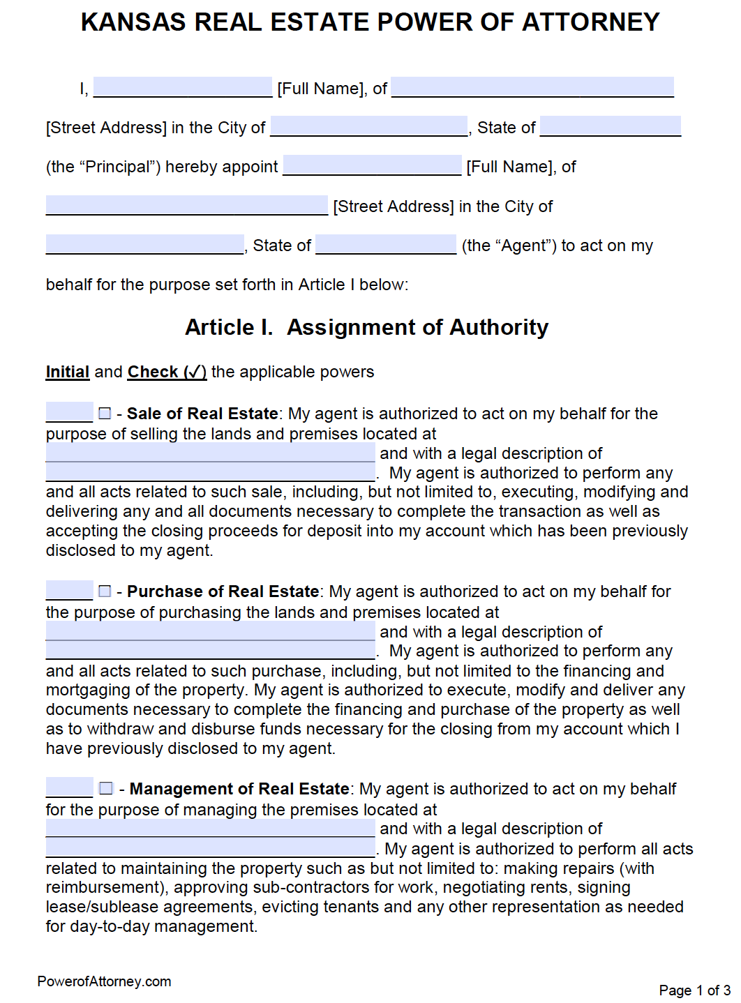 Free Kansas Power Of Attorney Forms PDF Templates