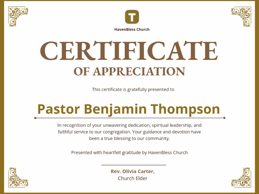 Free Pastor Appreciation Certificate Template To Edit Online