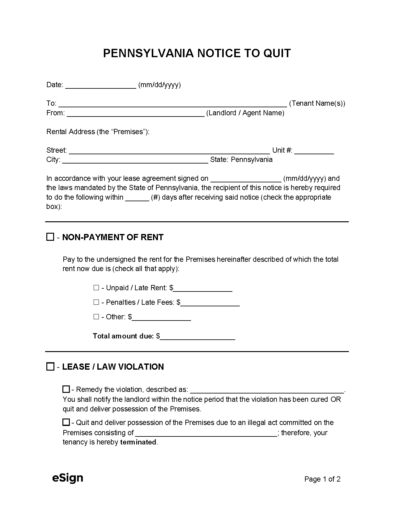Free Printable Eviction Notice Pa