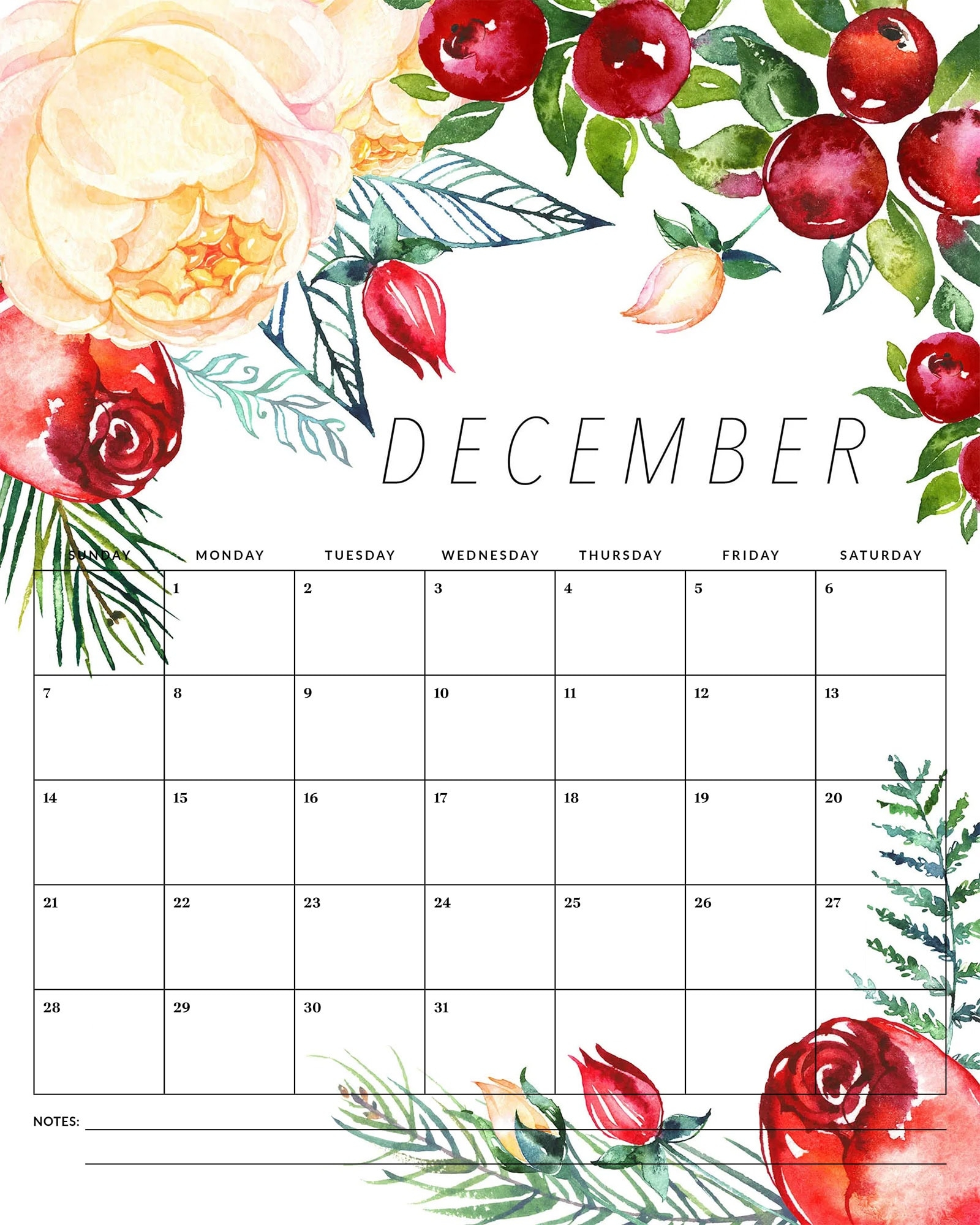 Free Printable Floral 2025 Calenders
