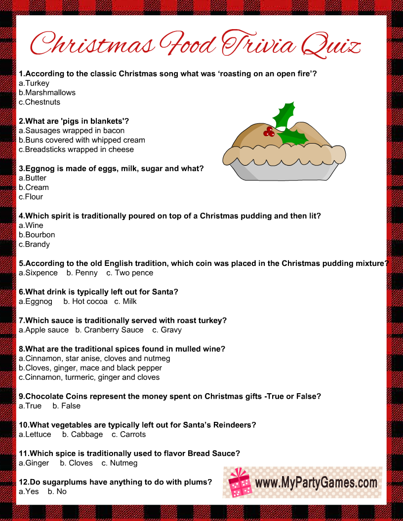Free Printable Christmas Food Trivia Quiz With Answer Key