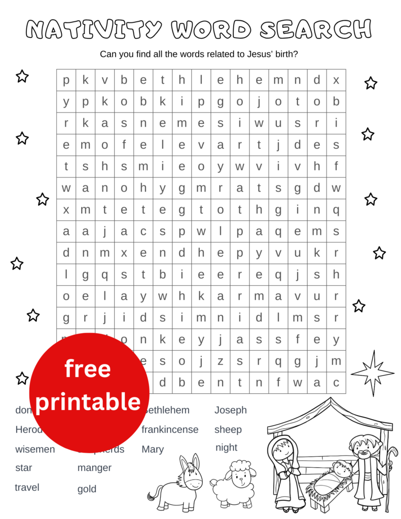 Free Printable Christmas Nativity Word Search Out Upon The Waters
