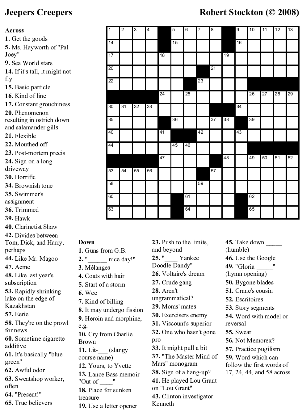 Free Printable Crossword 43 Jeepers Creepers Beekeeper Crosswords