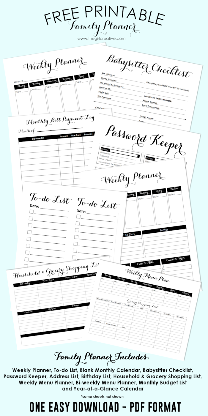Free Printable Family Planner The Girl Creative