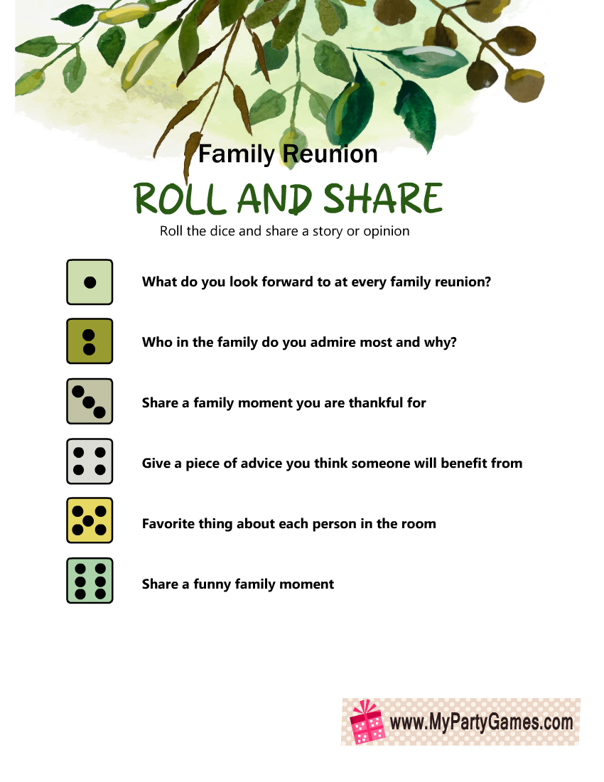 Free Printable Family Reunion Roll And Share Game