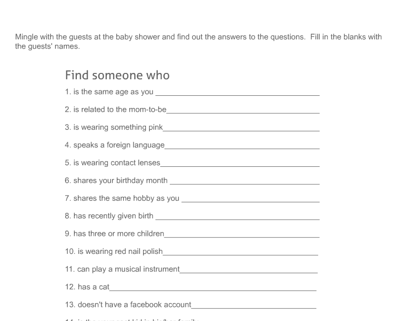 Free Printable Find The Guest Icebreaker Baby Shower Game