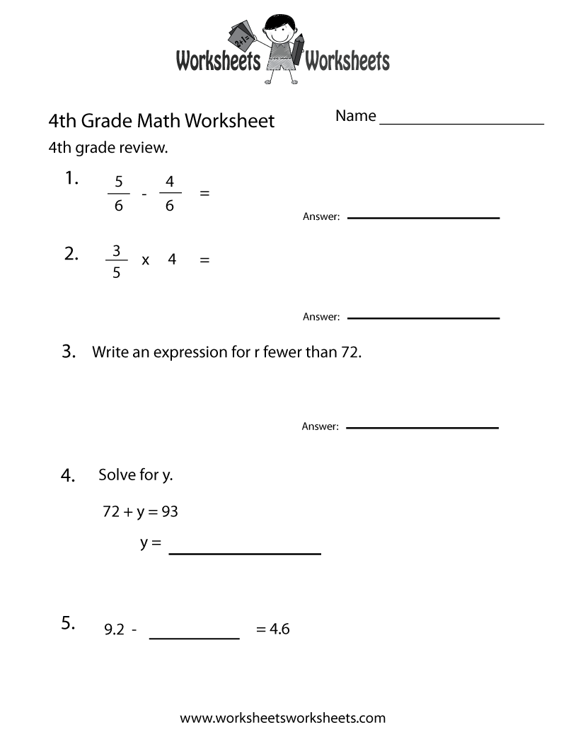 Free Printable Fourth Grade Math Practice Worksheet Worksheets Library