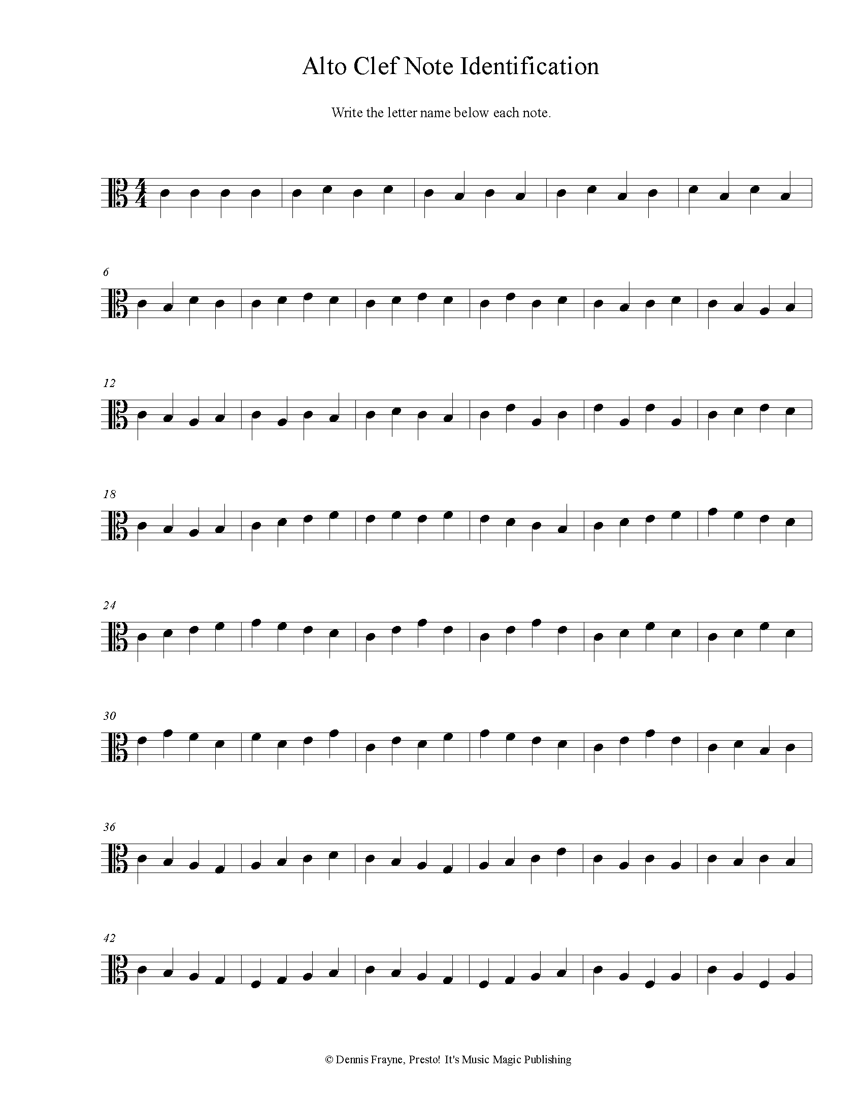 Treble Clef Note Quiz Printable