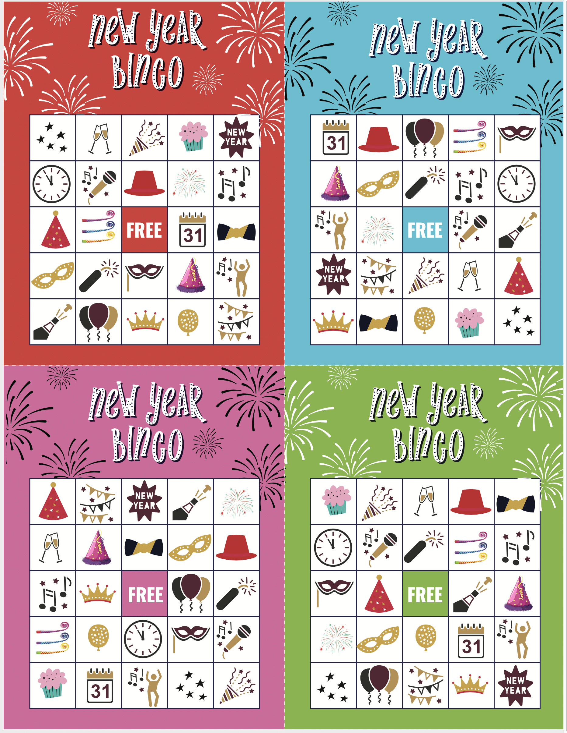 Free Printable 2025 New Years Bingo Cards
