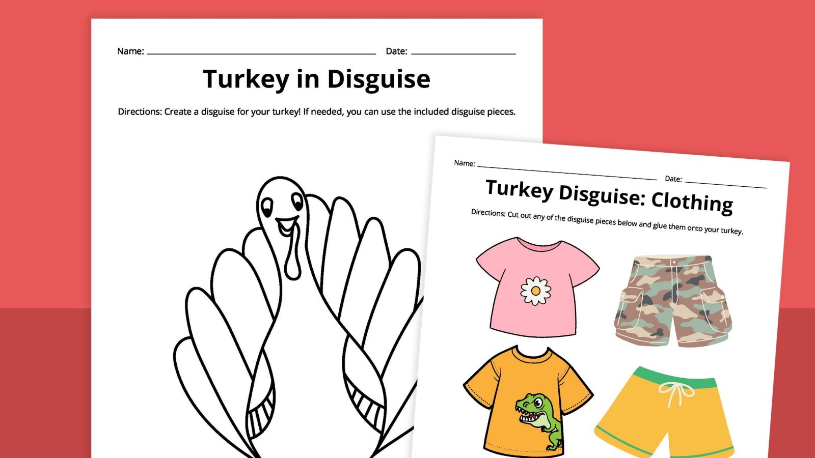 Turkey In Disguise Printable Outfits