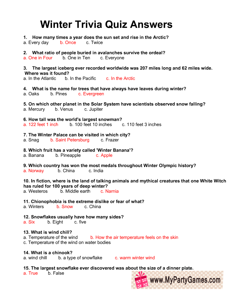 Printable Trivia Questions With Answers