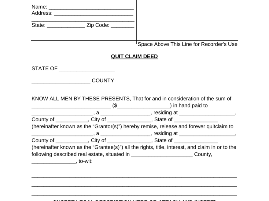 Free Quit Claim Deed Form PDF Word EForms