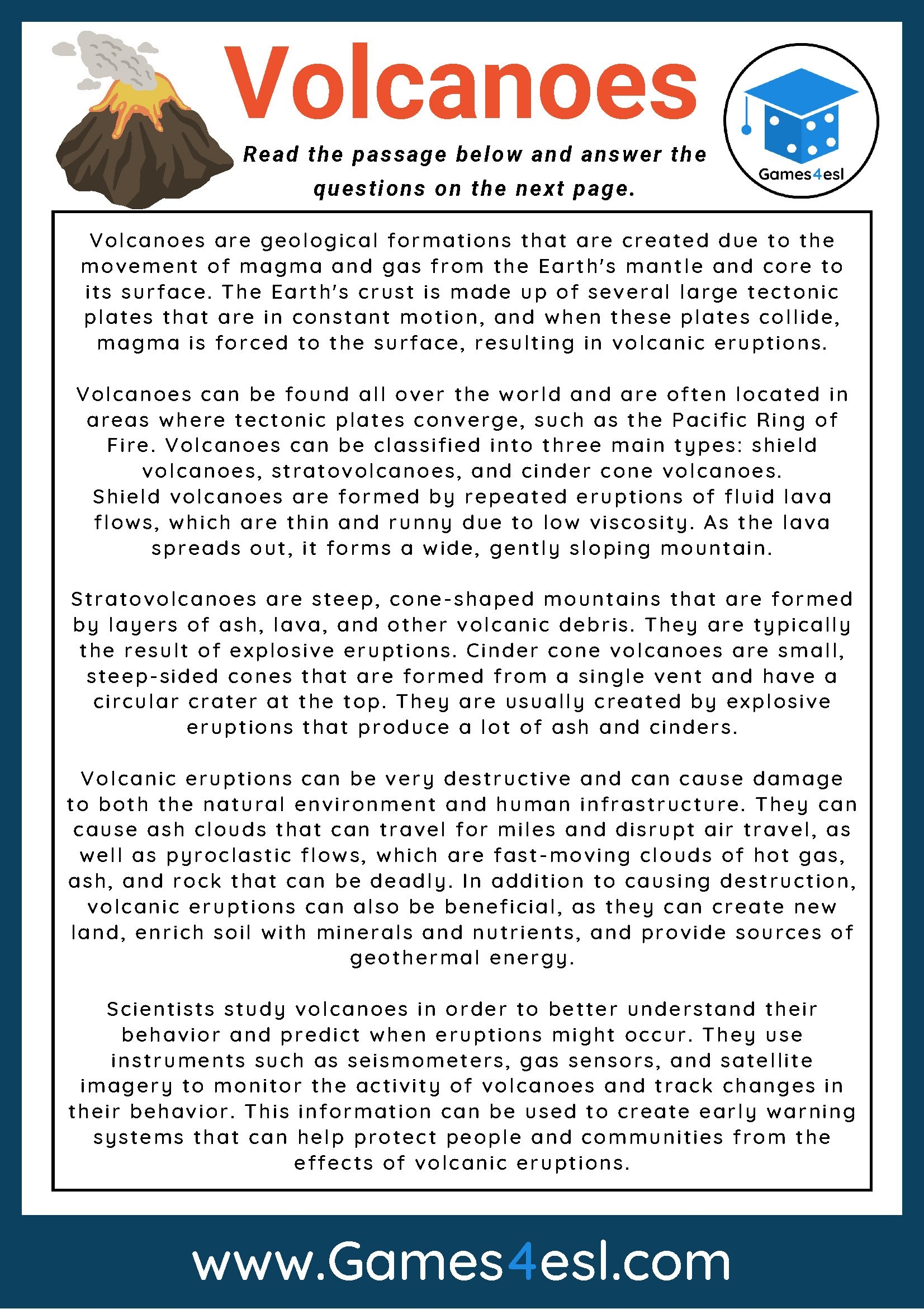 Free Reading Comprehension Worksheets For Middle School Students Games4esl