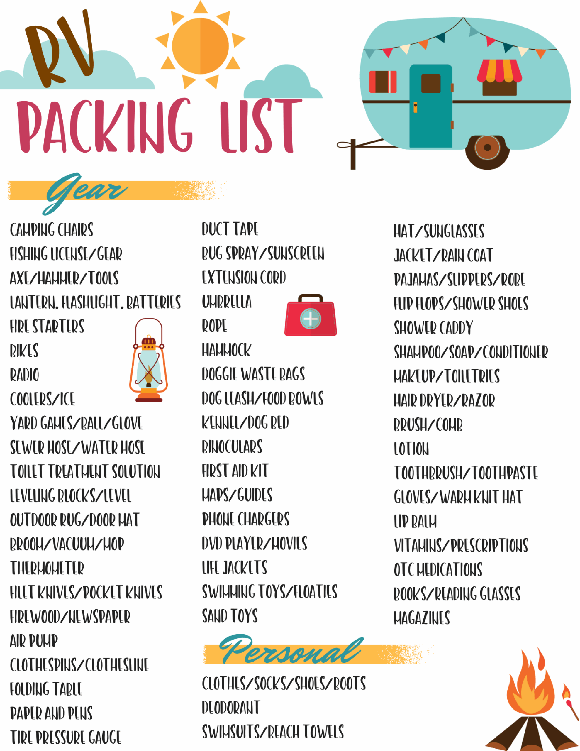 Free RV Checklist Printable Packing List