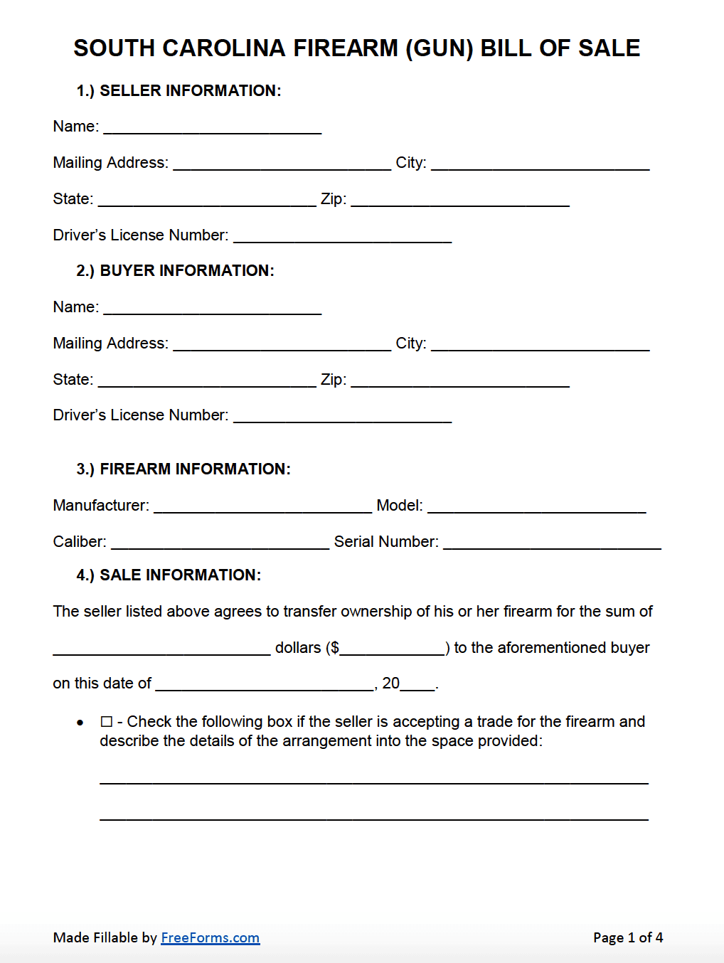Free Printable Bill Of Sale For Gun