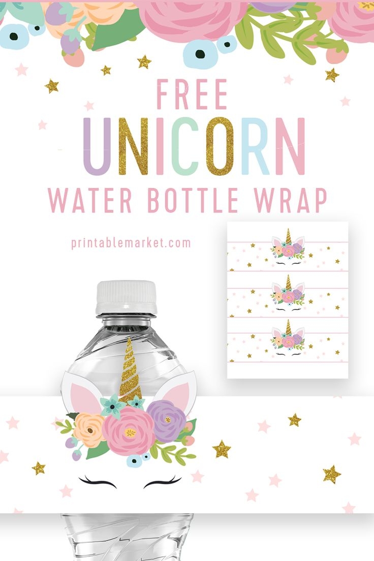 Free Unicorn Birthday Party Water Bottle Wrap Printable Instant Download