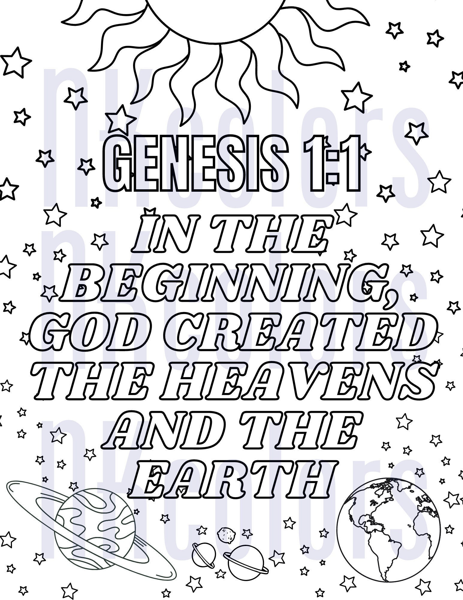 Genesis 1 1 Coloring Page Etsy