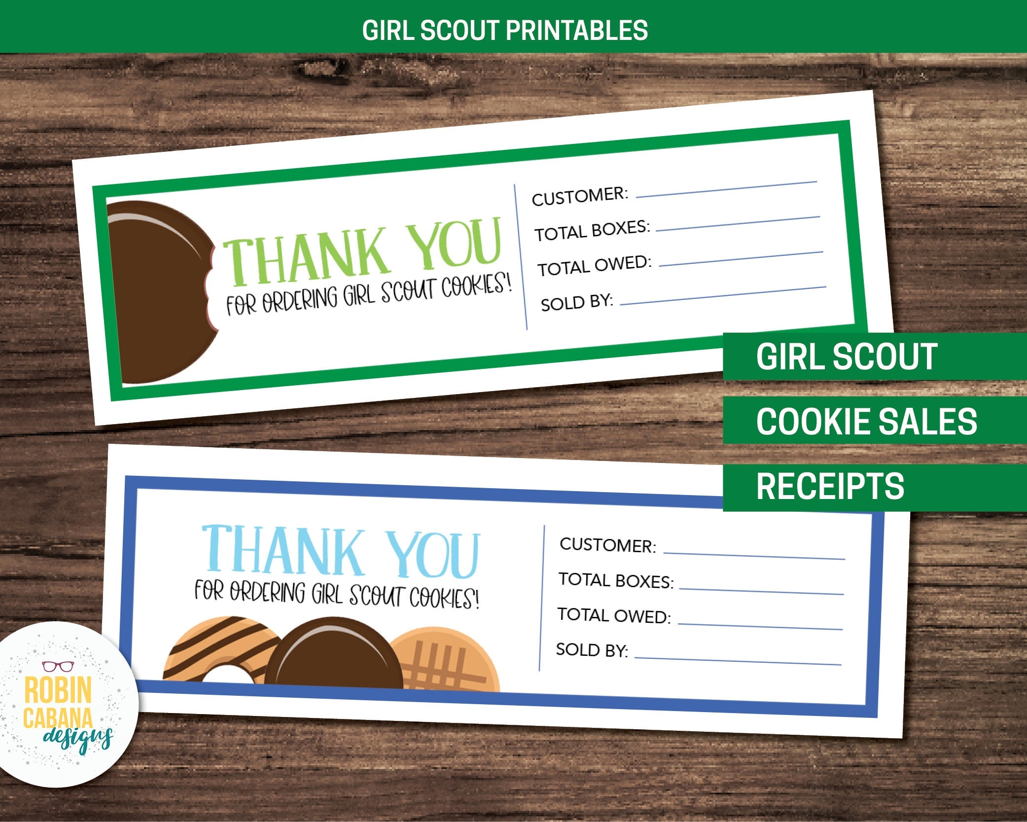 Girl Scout Cookie Sales Printable Receipts Etsy