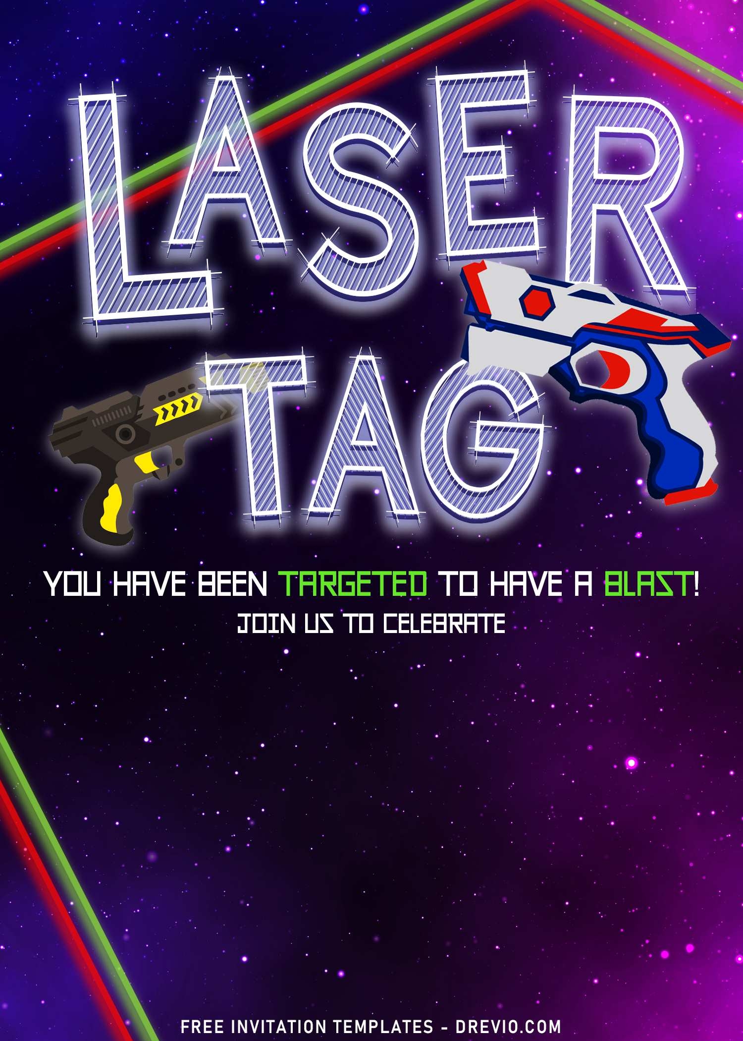 Girls Laser Tag Party Birthday Invitation Editable Instant Worksheets Library