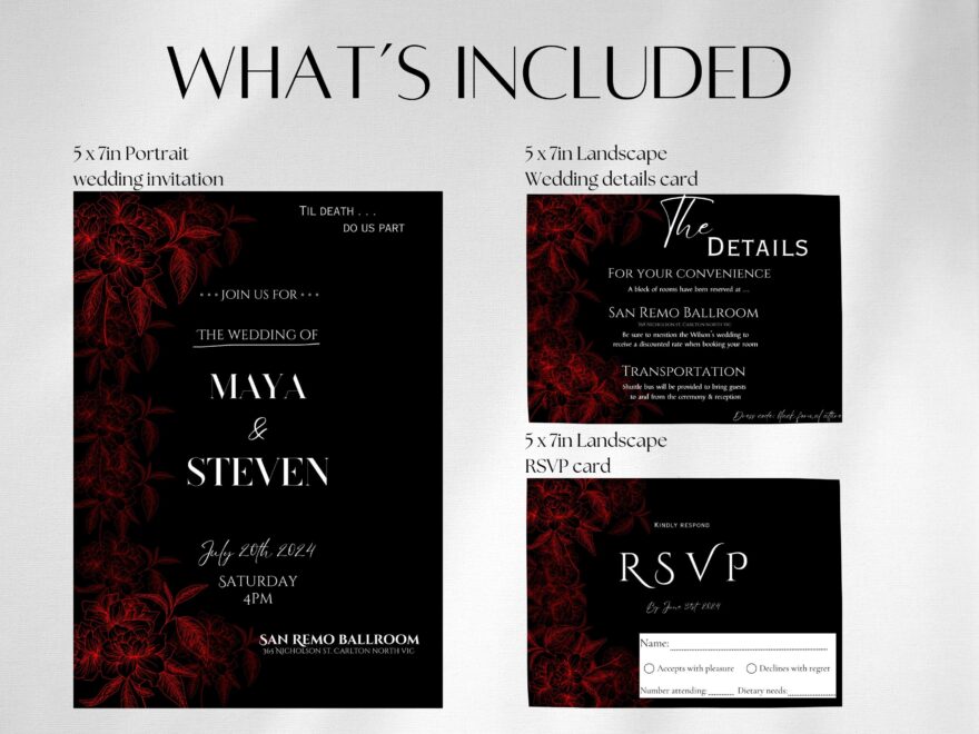 Gothic Wedding Invitation Black And Red Wedding Invitation Wedding Invitation Black And Red Invites Etsy