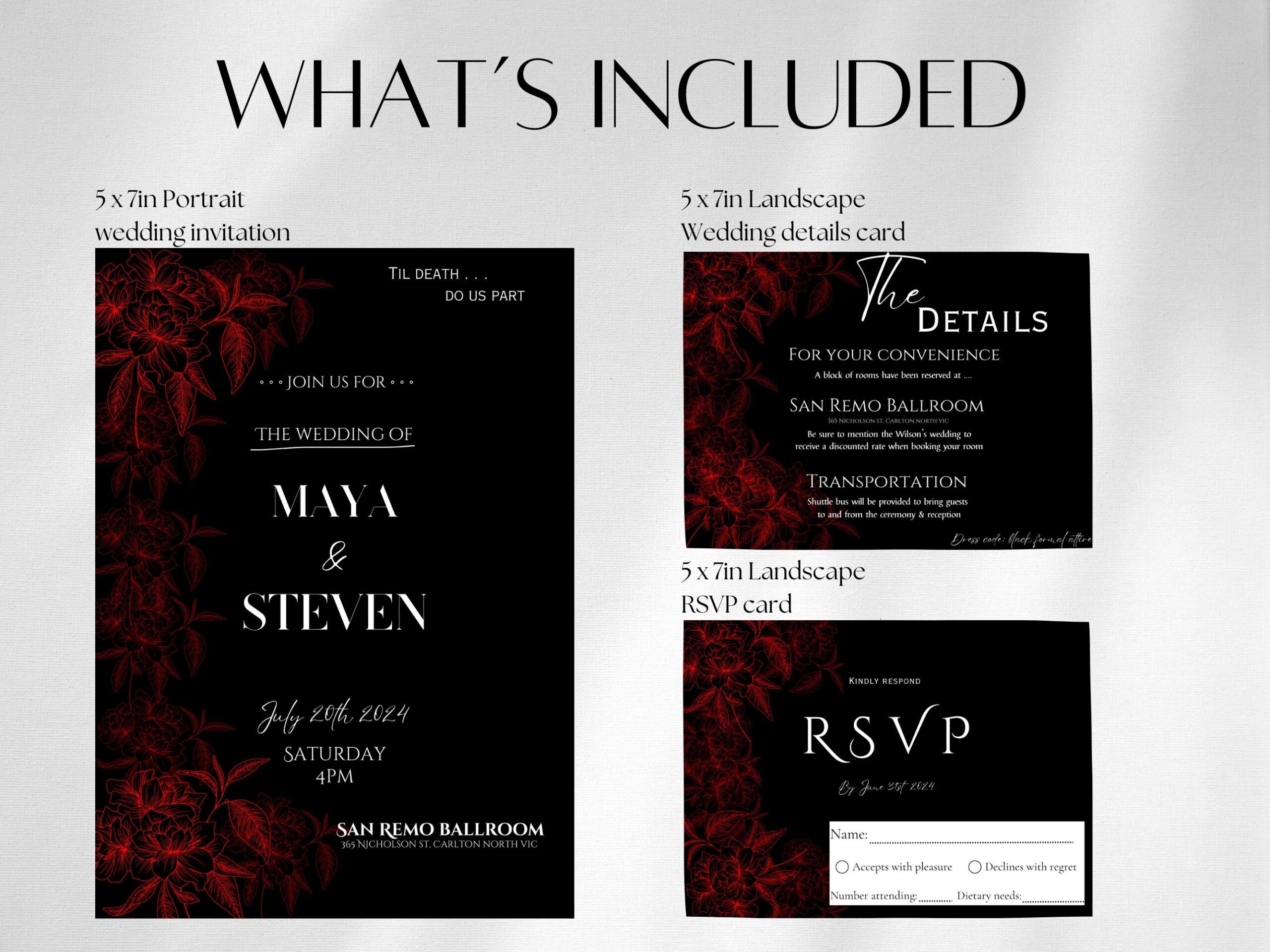 Gothic Wedding Invitation Black And Red Wedding Invitation Wedding Invitation Black And Red Invites Etsy