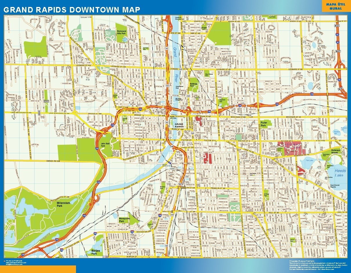 Grand Rapids Downtown Map Wall Maps